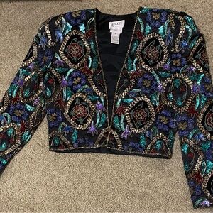 Women's Black Tie by Neiman Marcus One Of A Kind Multicolor Embroidered Jacket